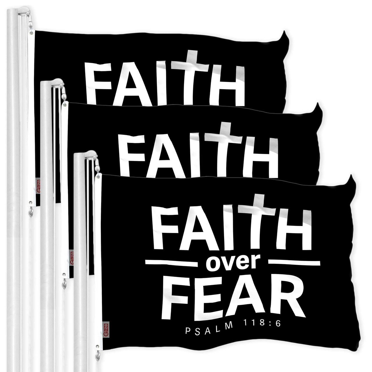 G128 3 Pack: Faith over Fear Flag | 3x5 Ft | LiteWeave Pro Series Printed 150D Polyester | Indoor/Outdoor, Vibrant Colors, Brass Grommets